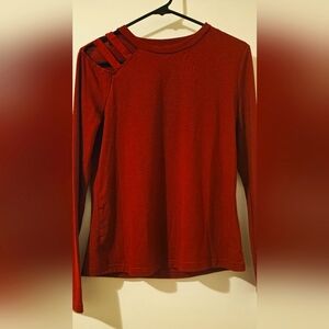 Shein Burgundy Long Sleeve Shirt Slit Shoulder Design Size M